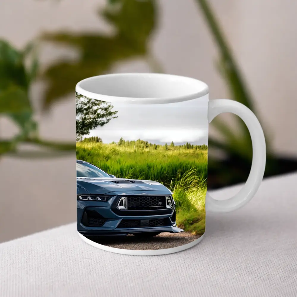 Ford Mustang GT Blue Front Green Field – Mugs