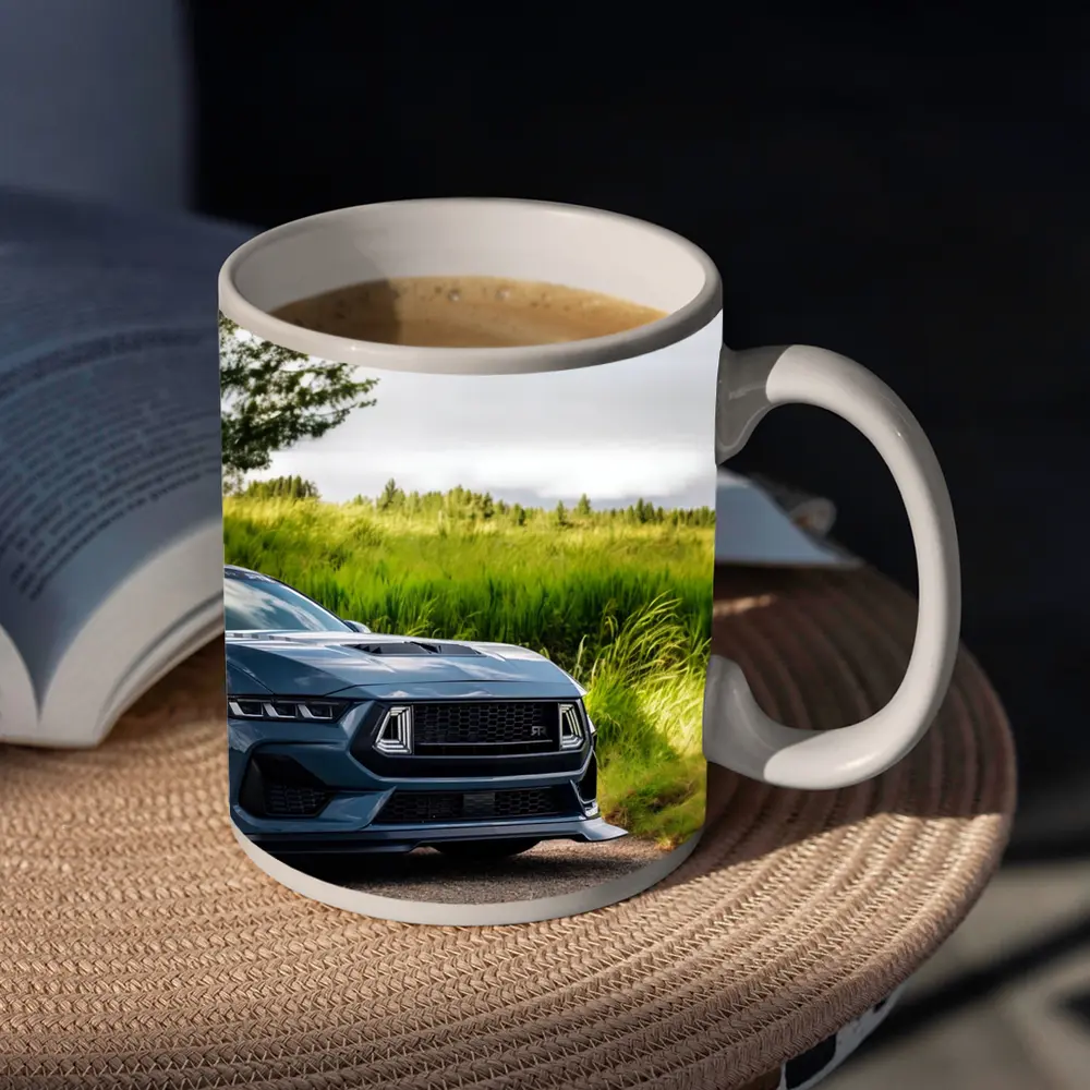 Ford Mustang GT Blue Front Green Field – Mugs