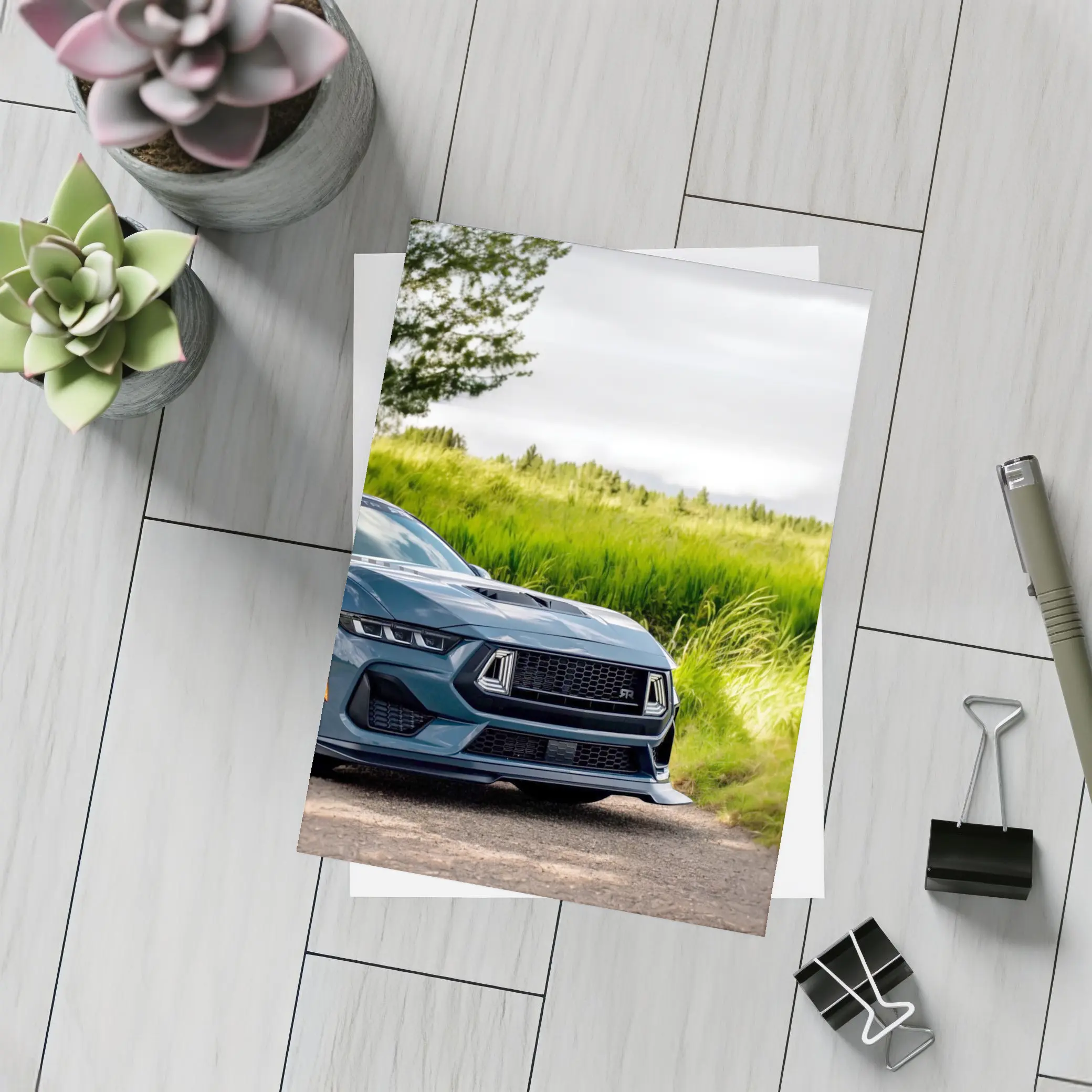 Ford Mustang GT Blue Front Green Field – Postcards