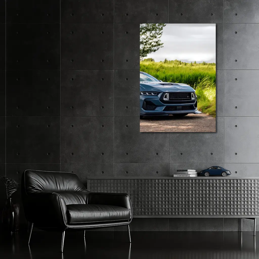 Ford Mustang GT Blue Front Green Field – Wall Art