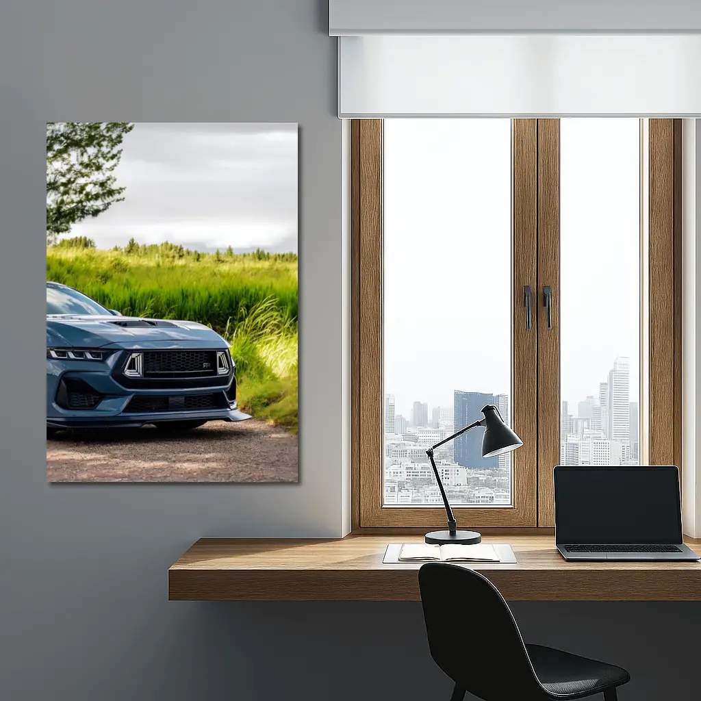 Ford Mustang GT Blue Front Green Field – Wall Art