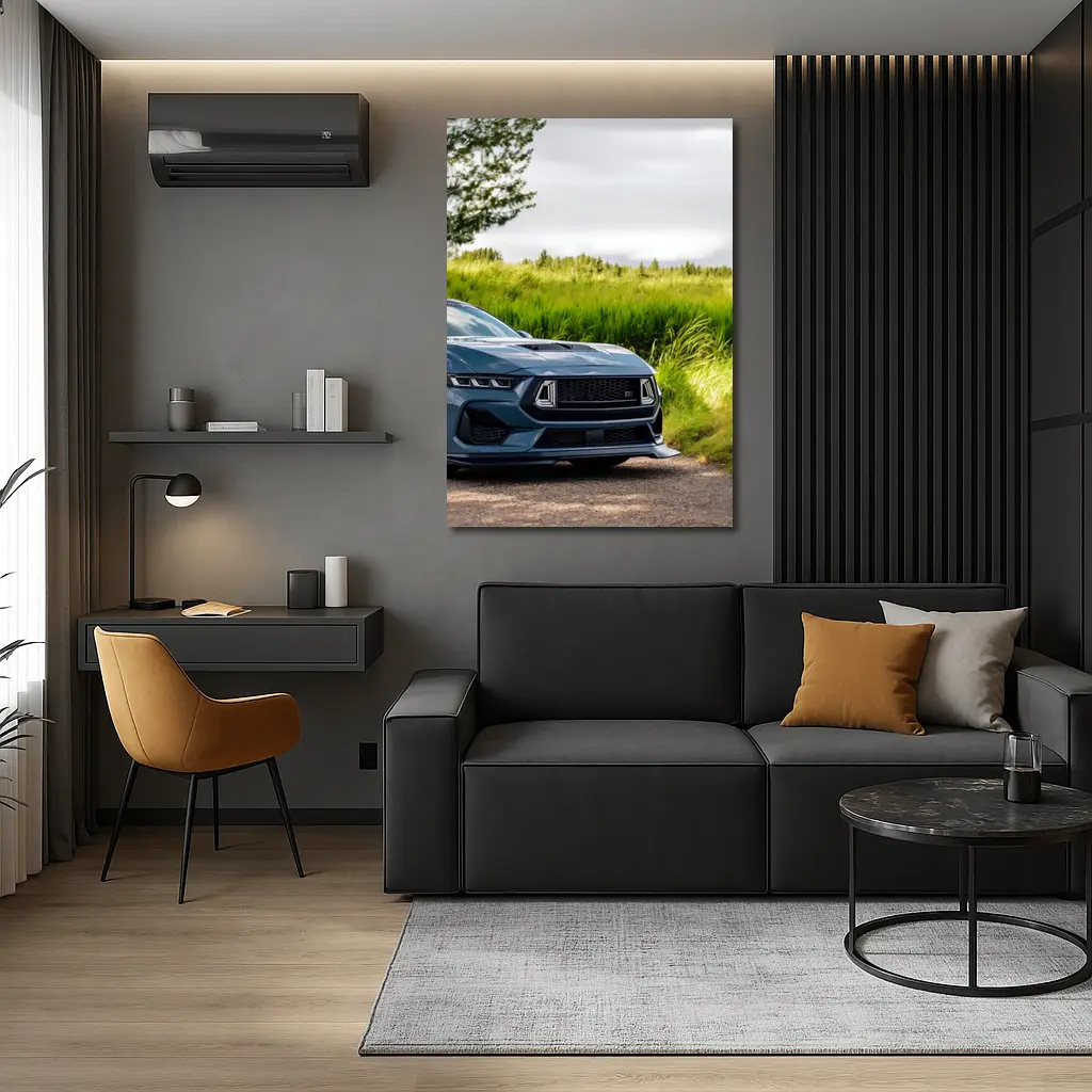 Ford Mustang GT Blue Front Green Field – Wall Art