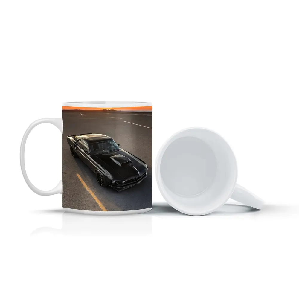Black Ford Mustang Classic Car Sunset – Mugs