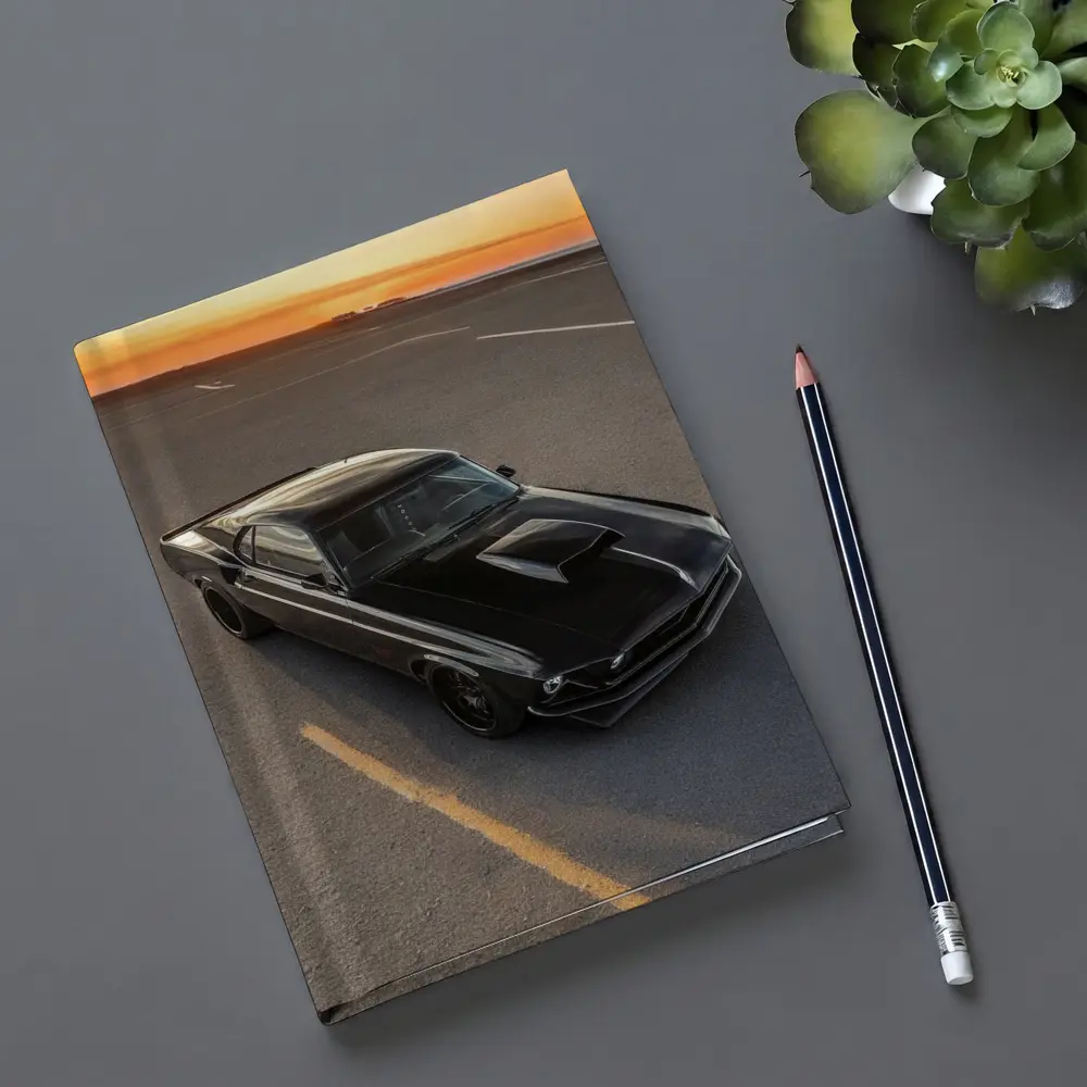 Black Ford Mustang Classic Car Sunset – Notebooks
