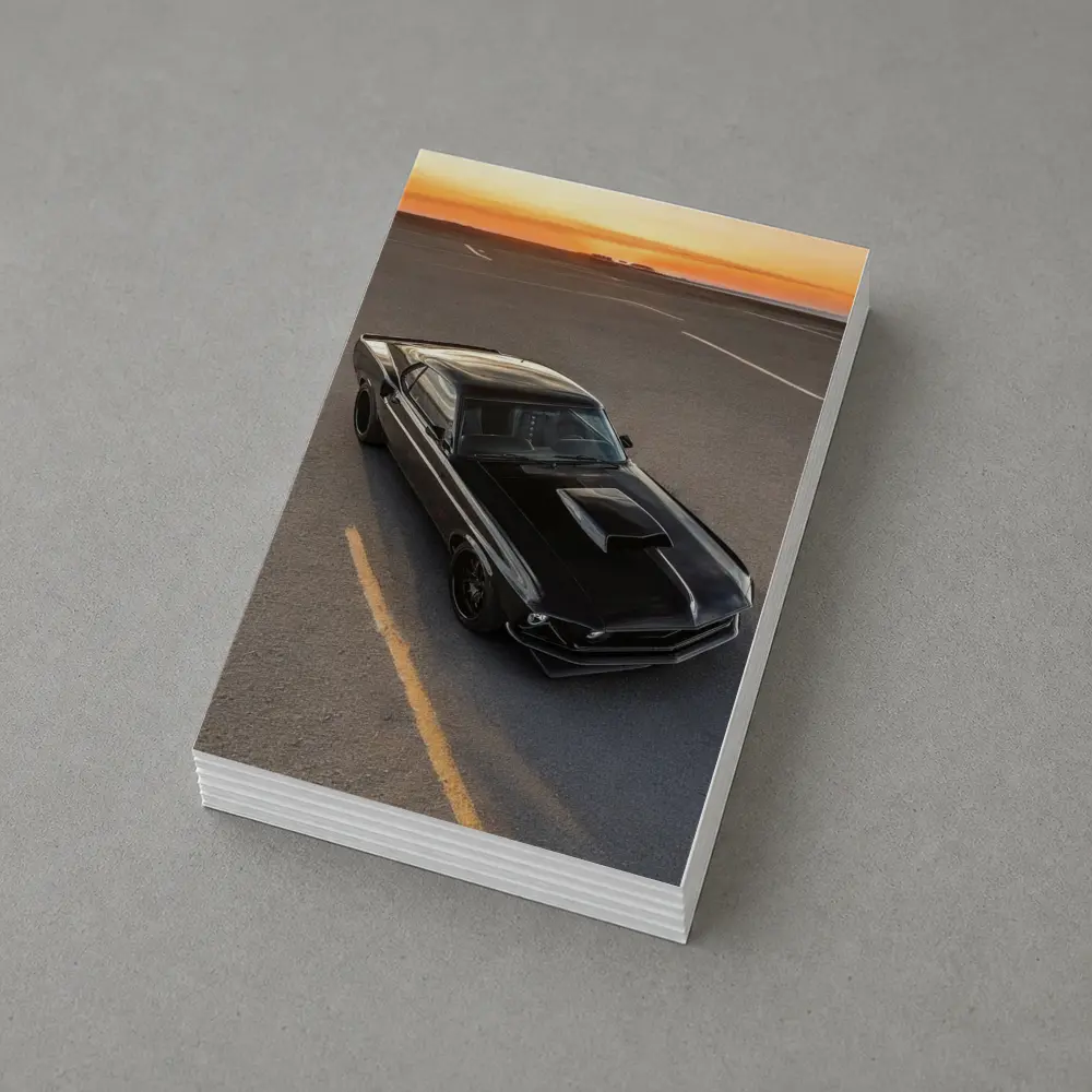 Black Ford Mustang Classic Car Sunset – Postcards