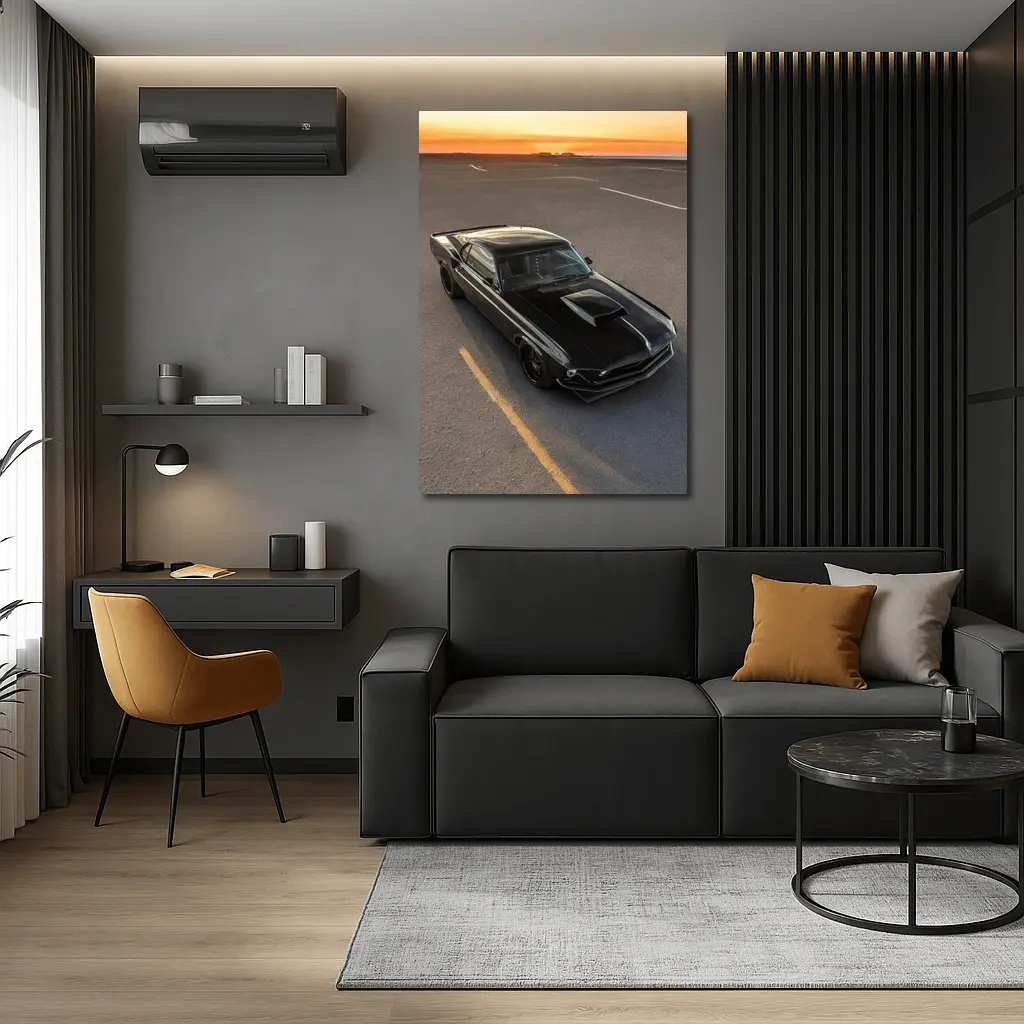 Black Ford Mustang Classic Car Sunset – Wall Art