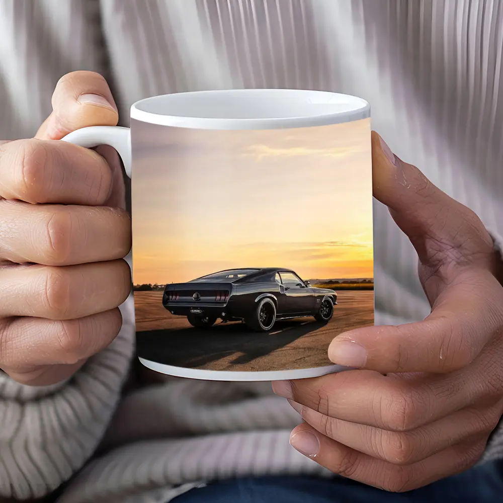 Ford Mustang Black Classic Car Sunset – Mugs