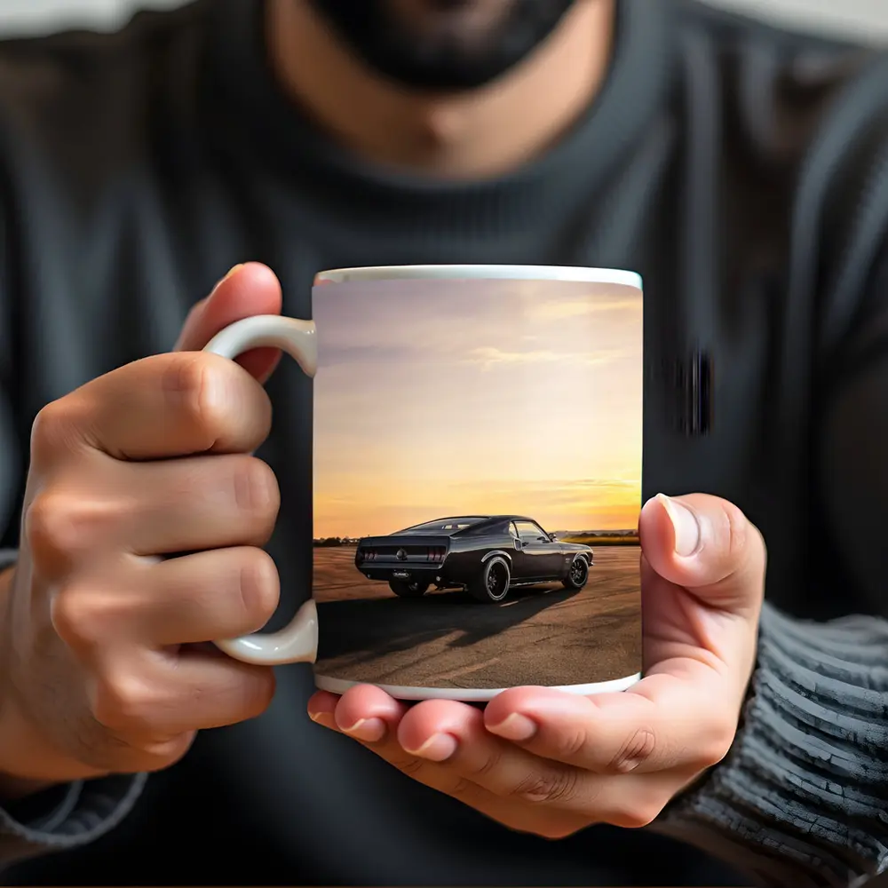 Ford Mustang Black Classic Car Sunset – Mugs