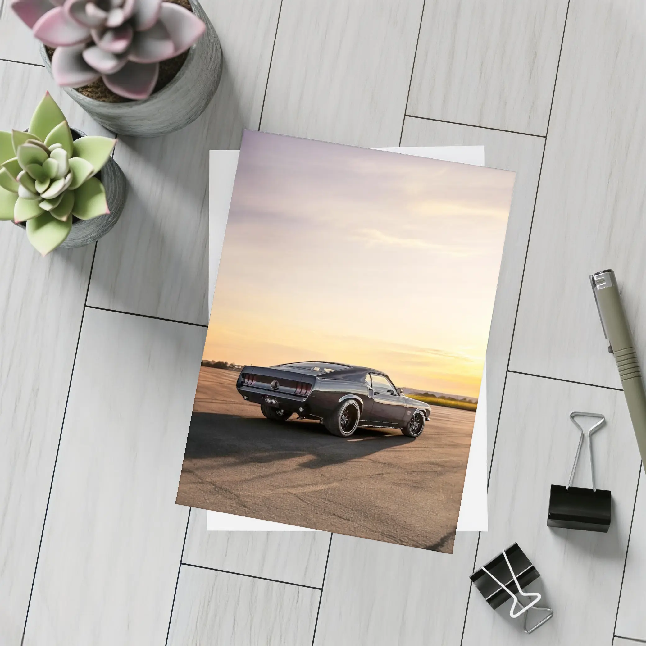Ford Mustang Black Classic Car Sunset – Postcards