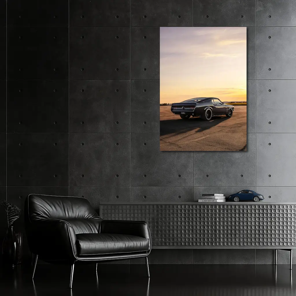 Ford Mustang Black Classic Car Sunset – Wall Art