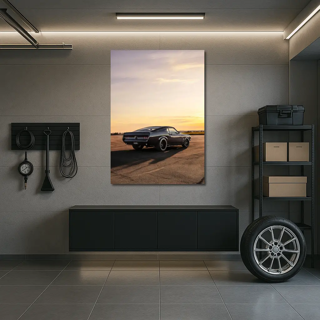 Ford Mustang Black Classic Car Sunset – Wall Art