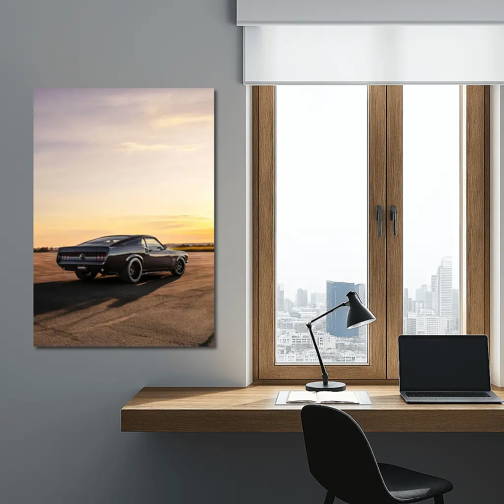 Ford Mustang Black Classic Car Sunset – Wall Art