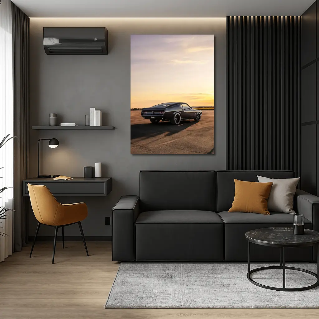 Ford Mustang Black Classic Car Sunset – Wall Art