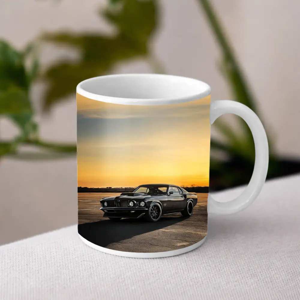 Ford Mustang Black Classic Car Sunset Sky – Mugs