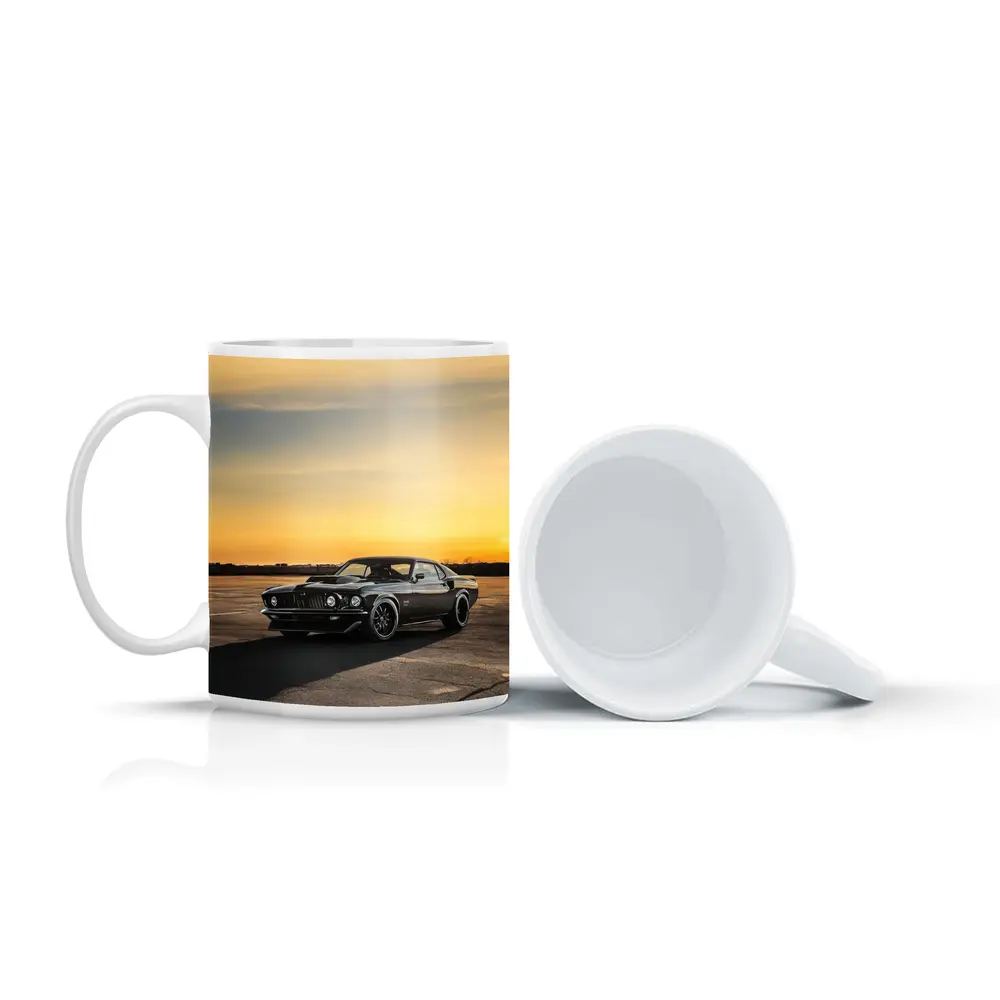 Ford Mustang Black Classic Car Sunset Sky – Mugs