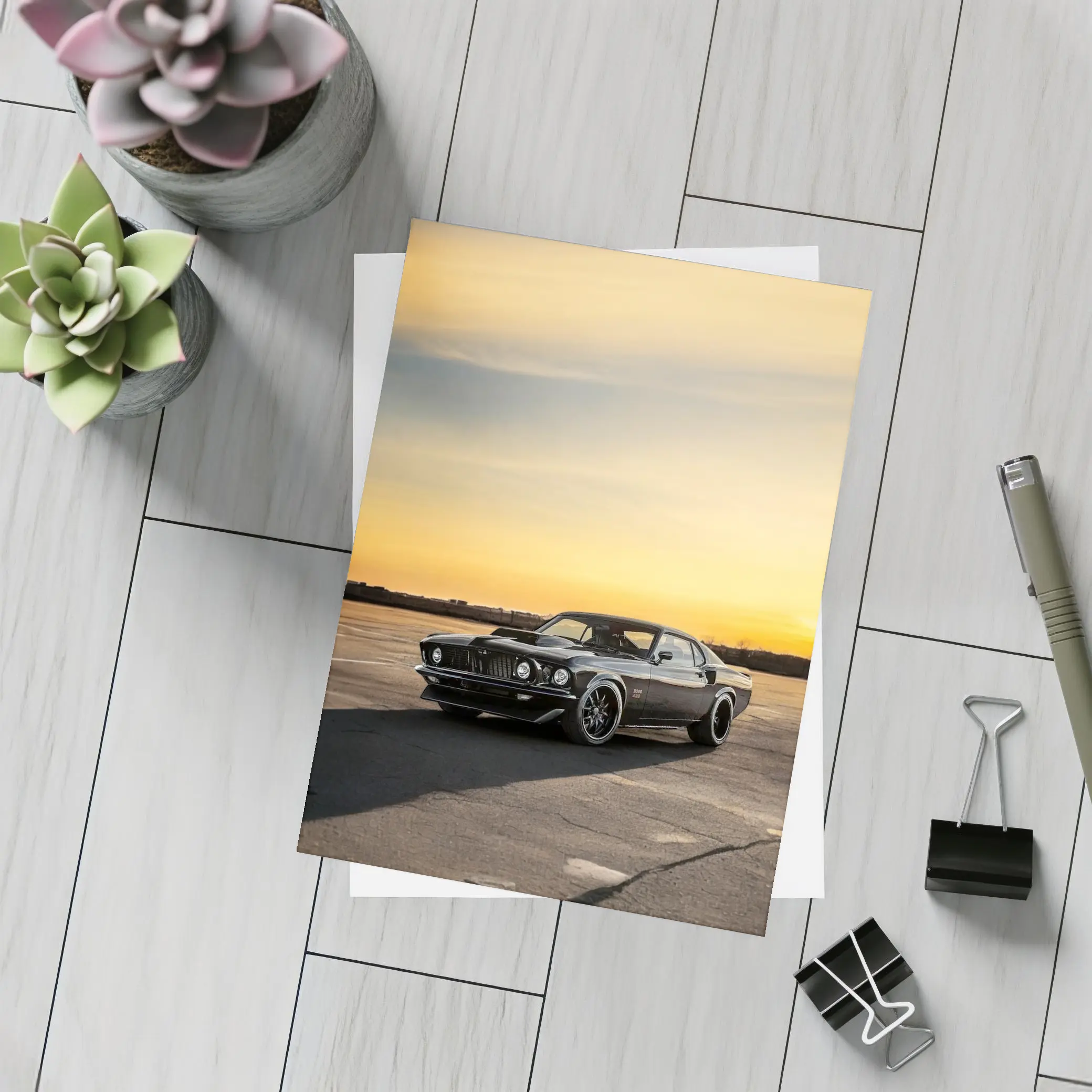 Ford Mustang Black Classic Car Sunset Sky – Postcards