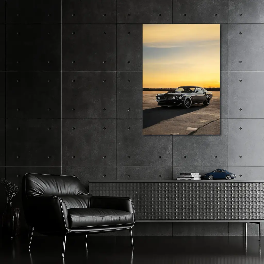 Ford Mustang Black Classic Car Sunset Sky – Wall Art