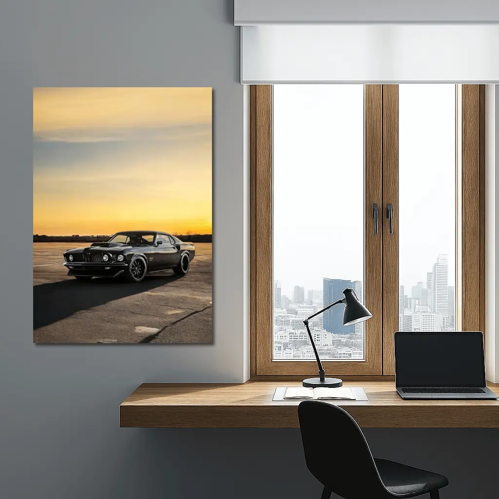 Ford Mustang Black Classic Car Sunset Sky – Wall Art