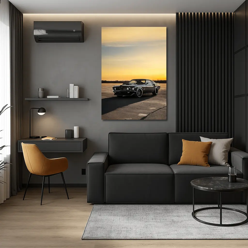 Ford Mustang Black Classic Car Sunset Sky – Wall Art