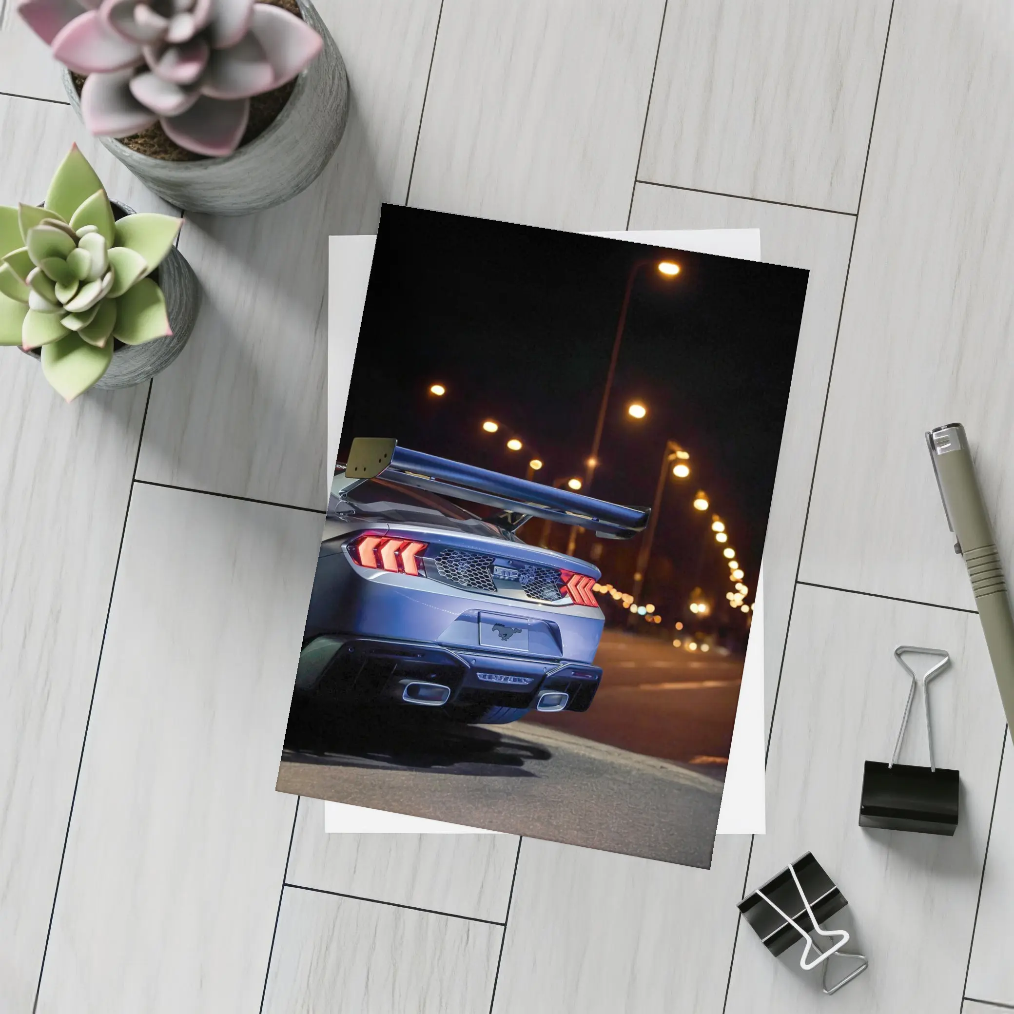 Ford Mustang Rear View City Night – Postcards