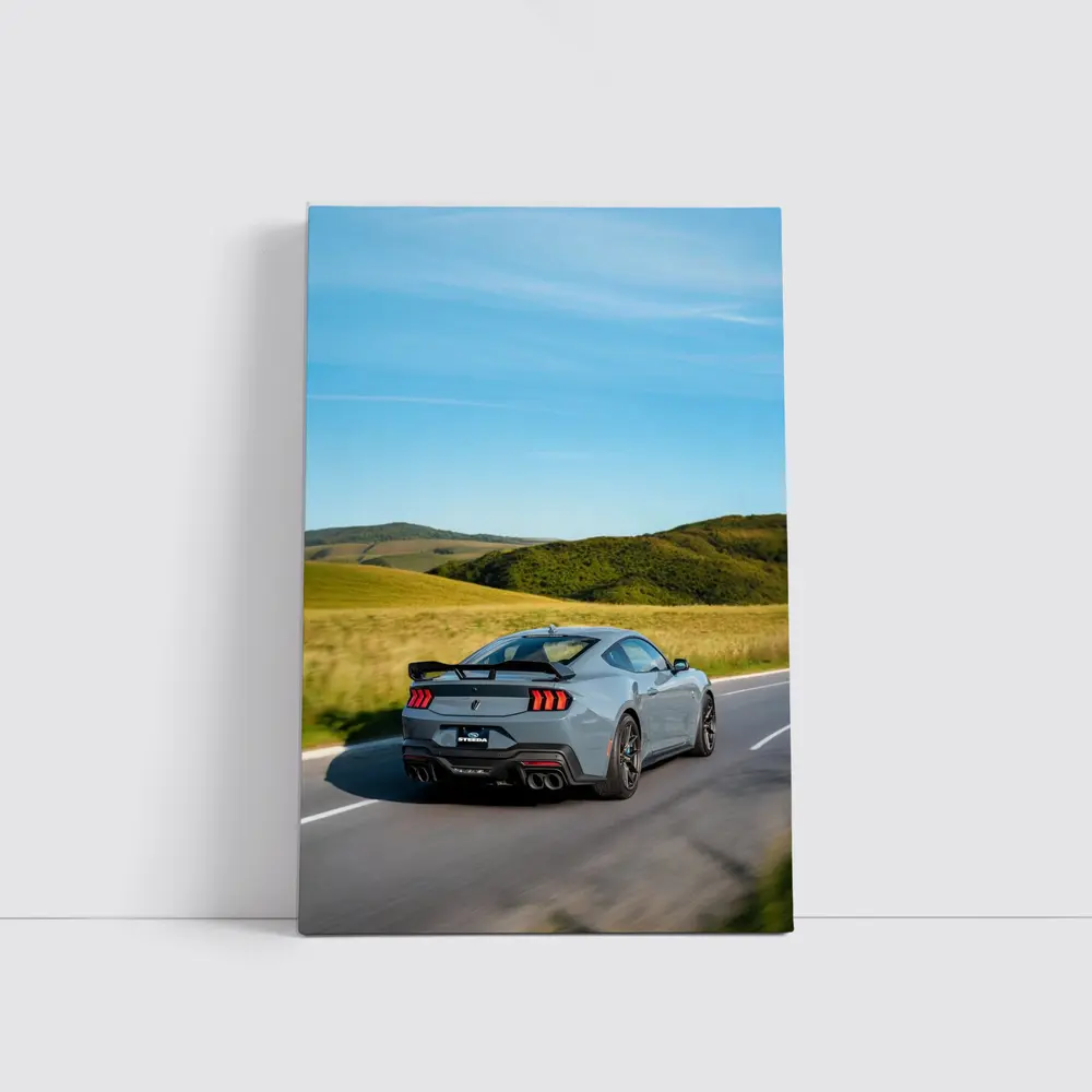 Ford Mustang Gray Coupe Rolling Country Road – Wall Art