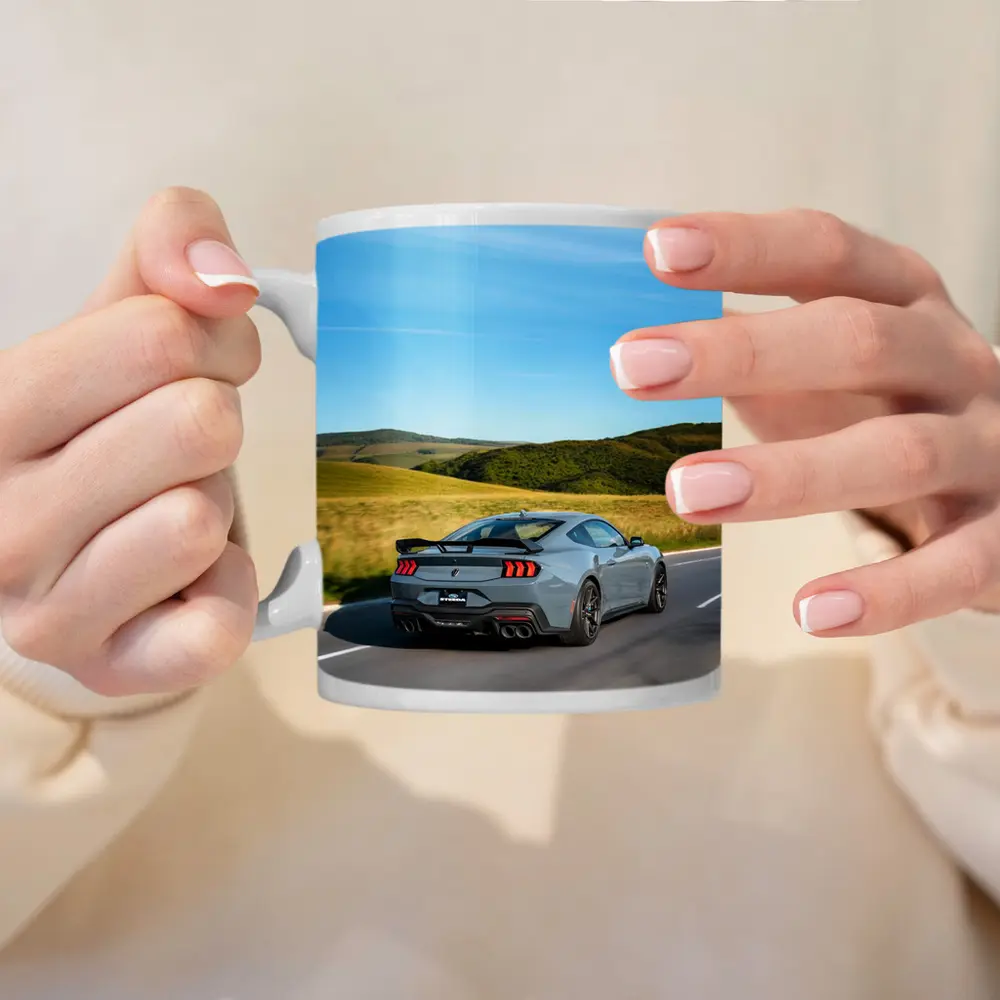 Ford Mustang Gray Coupe Rolling Country Road – Mugs