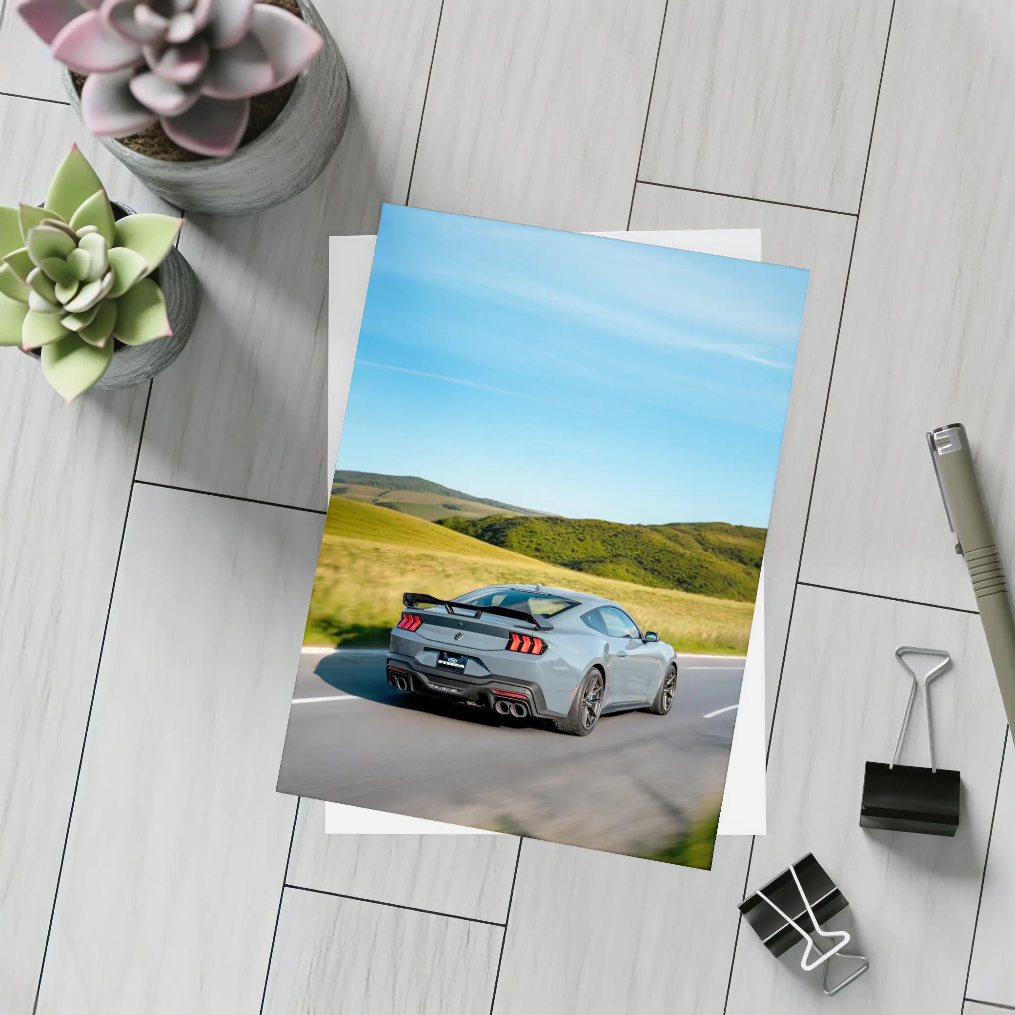 Ford Mustang Gray Coupe Rolling Country Road – Postcards