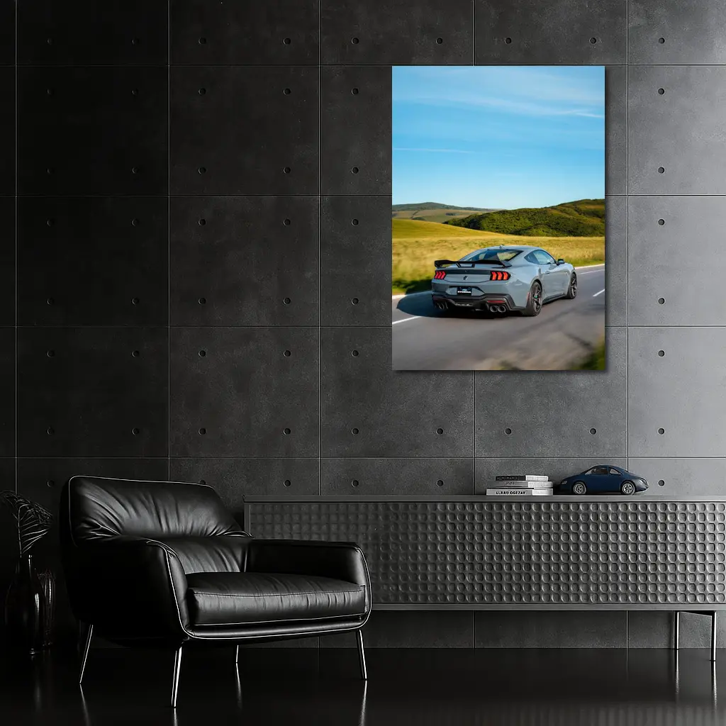 Ford Mustang Gray Coupe Rolling Country Road – Wall Art