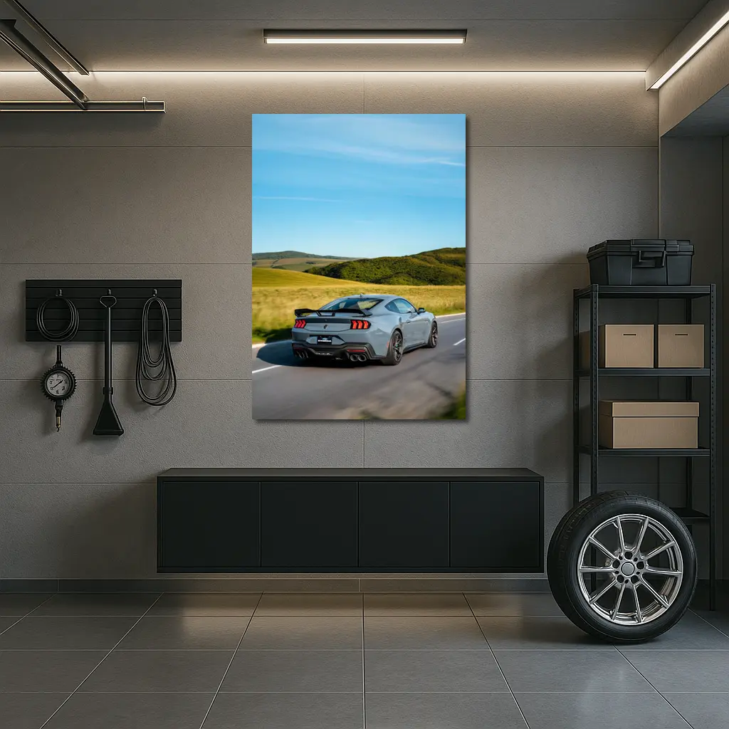 Ford Mustang Gray Coupe Rolling Country Road – Wall Art