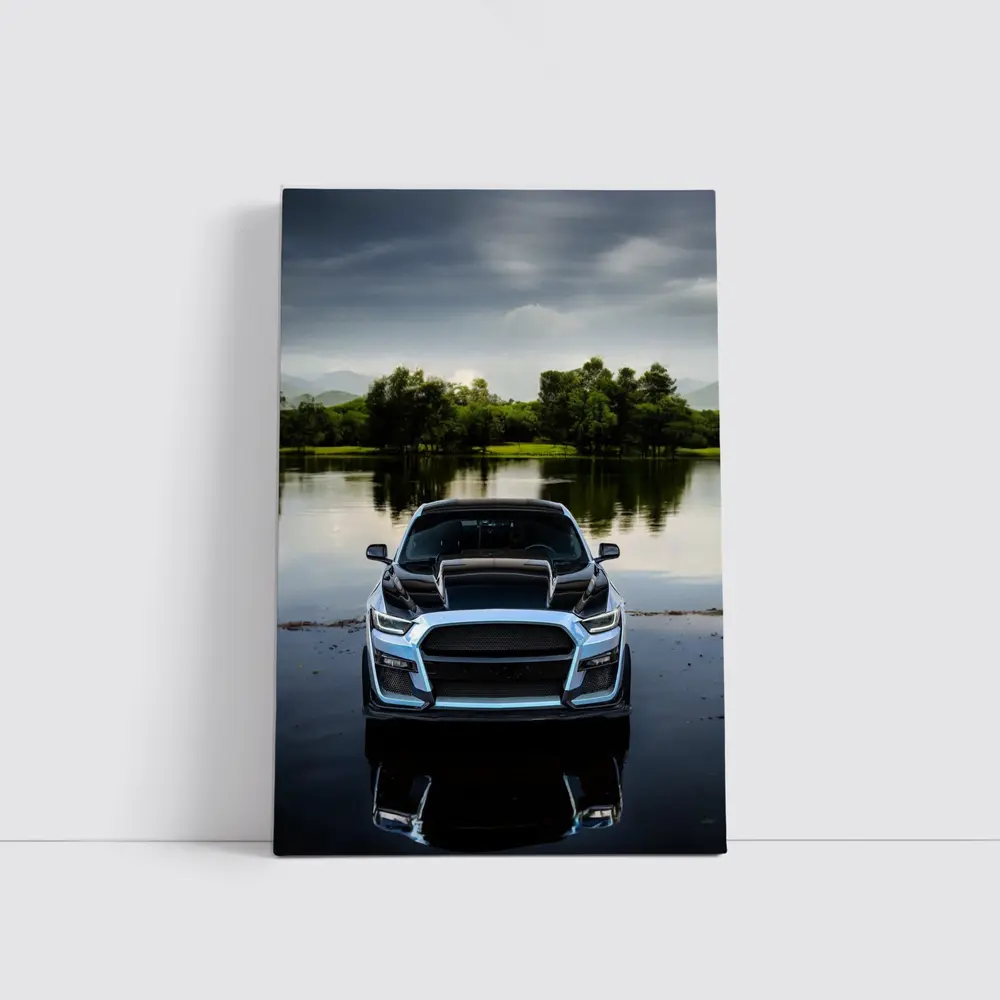 Ford Mustang Black Front Lake Reflection – Wall Art
