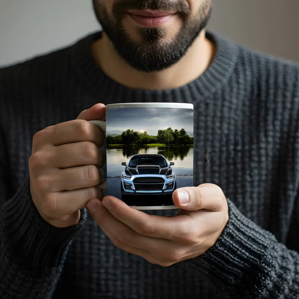 Ford Mustang Black Front Lake Reflection – Mugs