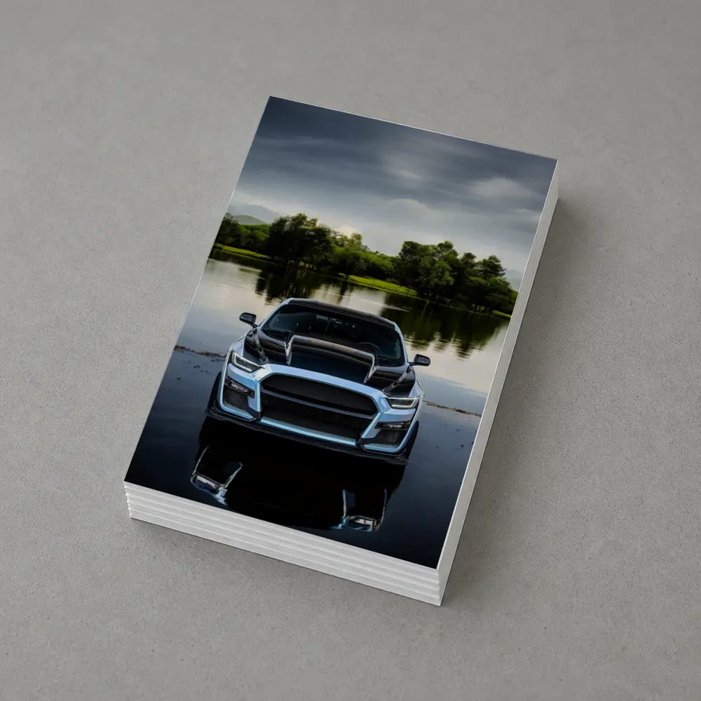 Ford Mustang Black Front Lake Reflection – Postcards