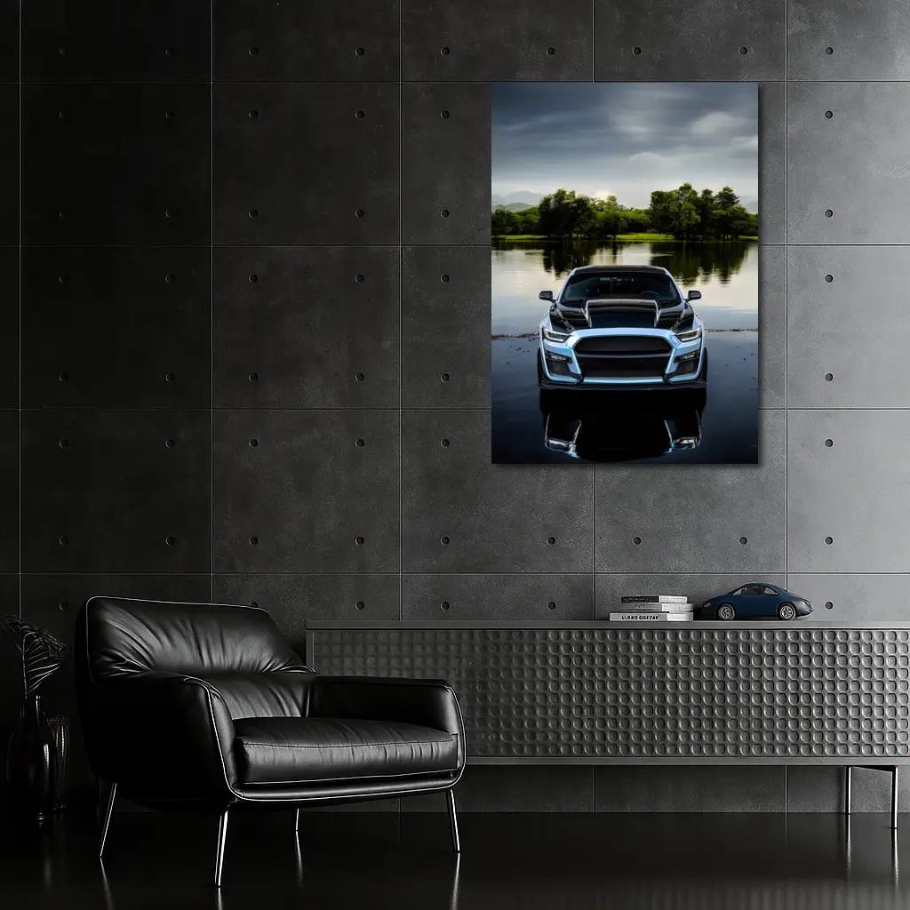 Ford Mustang Black Front Lake Reflection – Wall Art