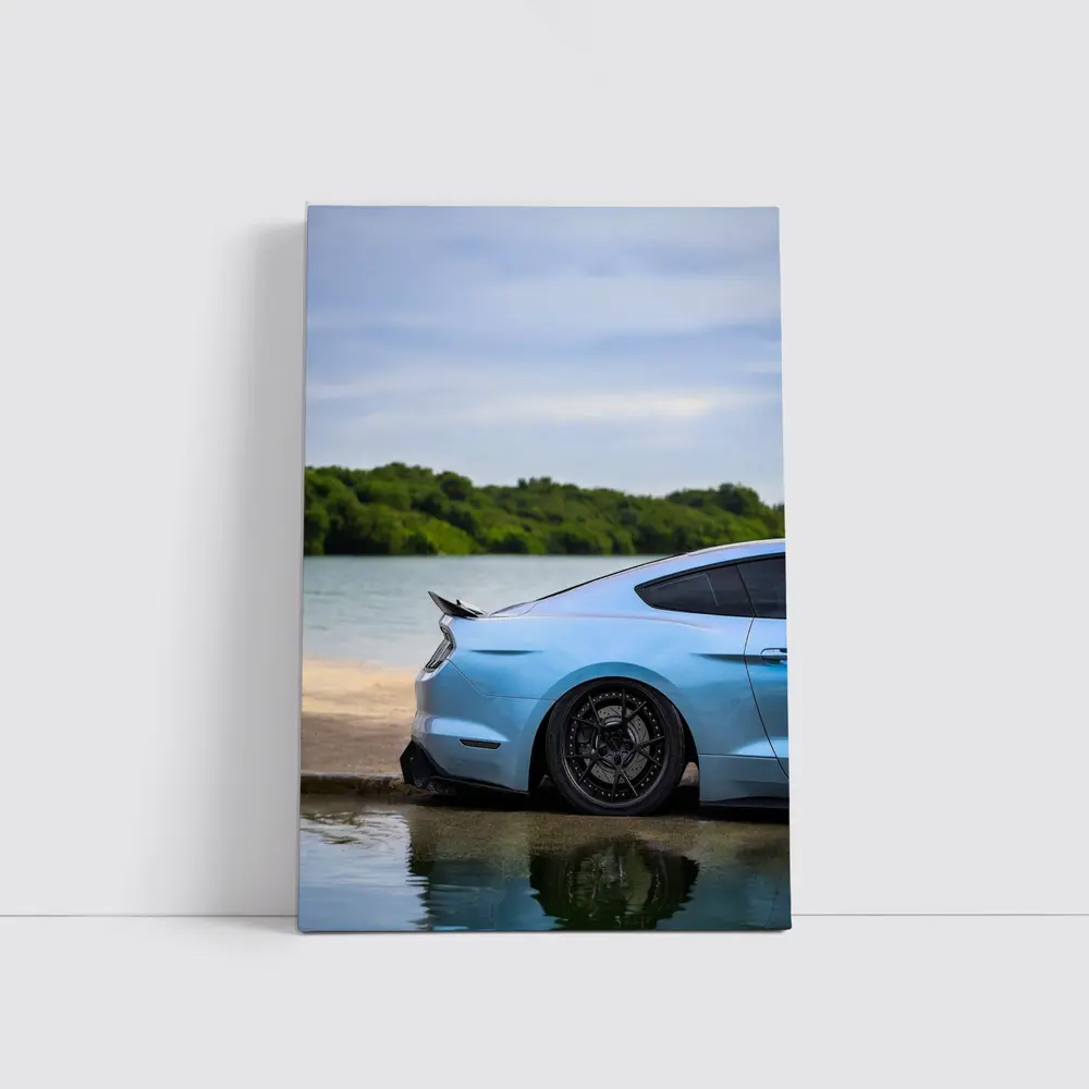 Ford Mustang Light Blue Waterfront Shore – Wall Art