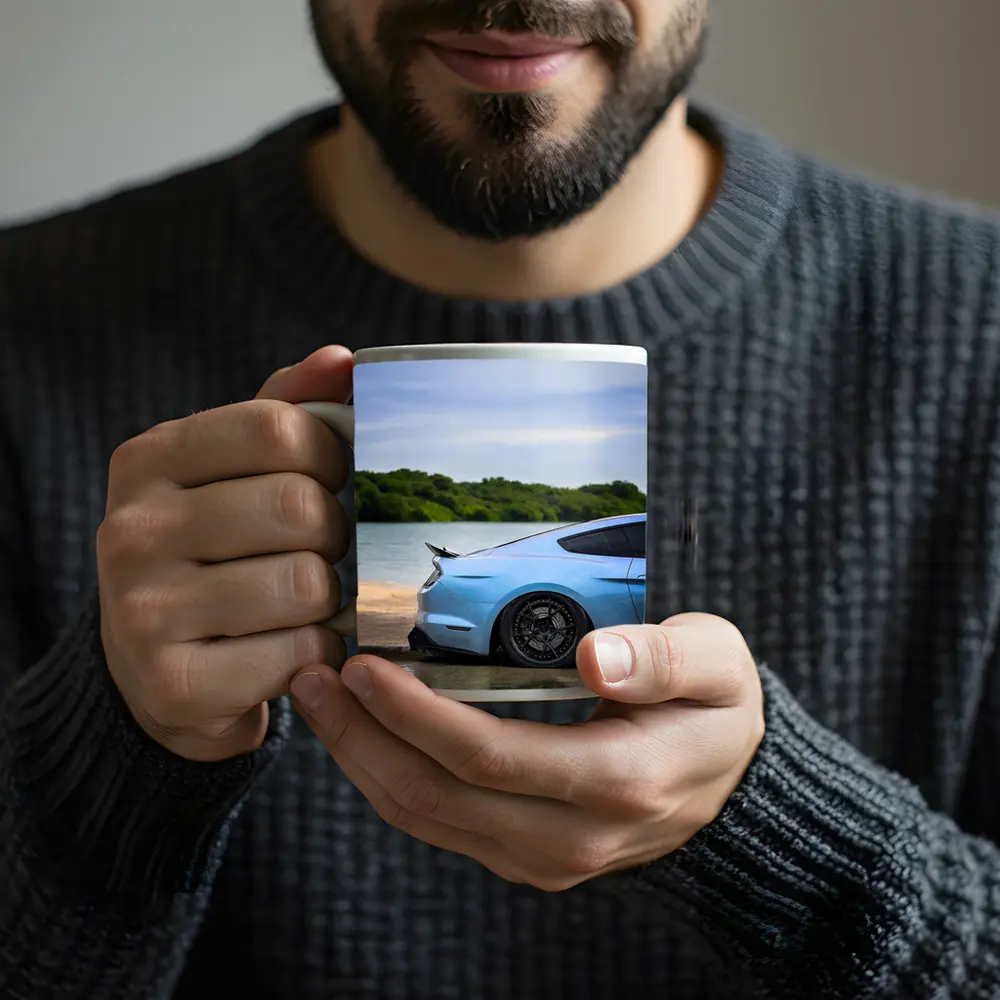 Ford Mustang Light Blue Waterfront Shore – Mugs