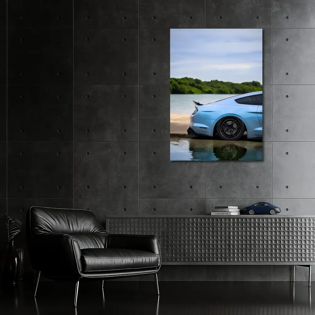 Ford Mustang Light Blue Waterfront Shore – Wall Art
