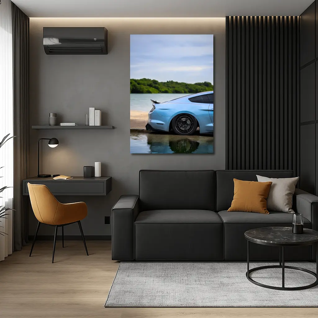 Ford Mustang Light Blue Waterfront Shore – Wall Art