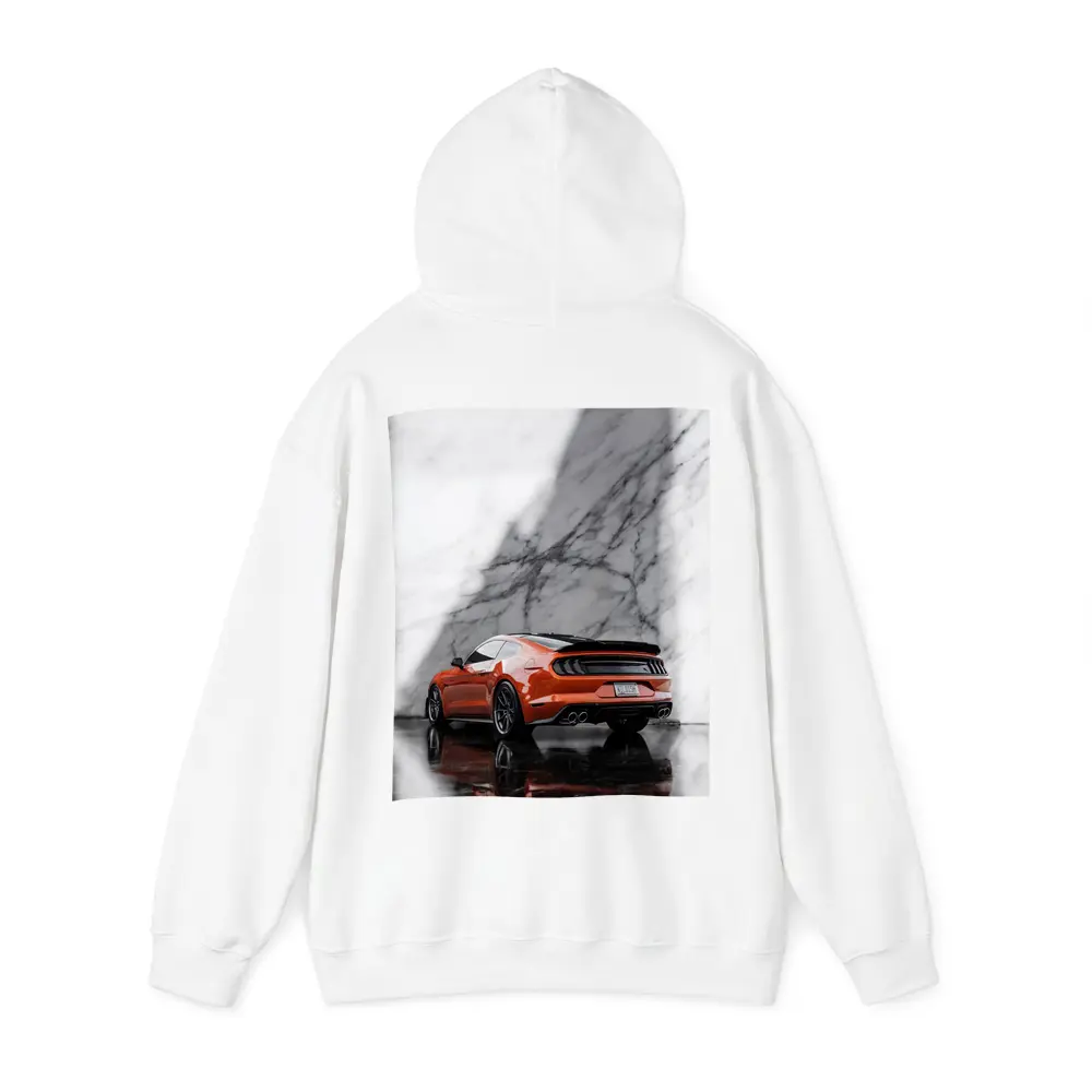 Ford Mustang Orange Against Marble Wall – Hoodies