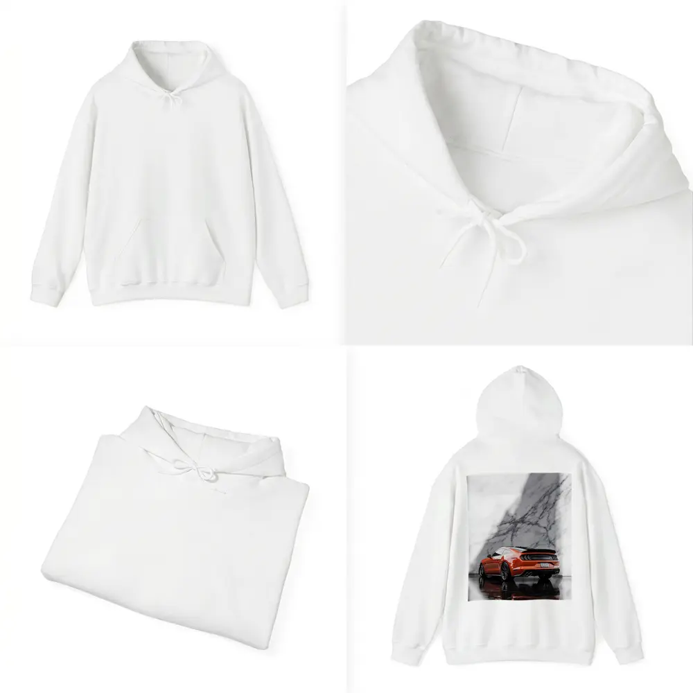 Ford Mustang Orange Against Marble Wall – Hoodies