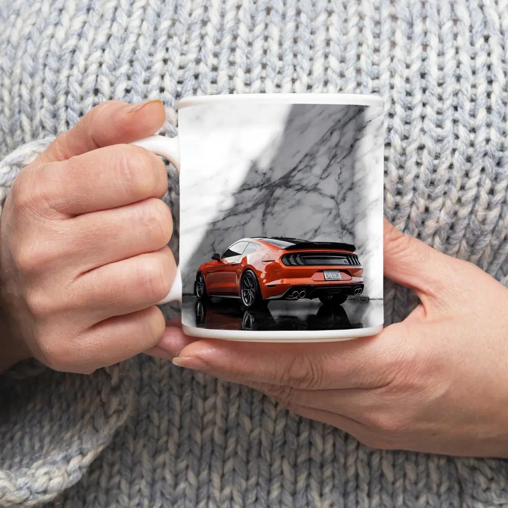 Ford Mustang Orange Against Marble Wall – Mugs