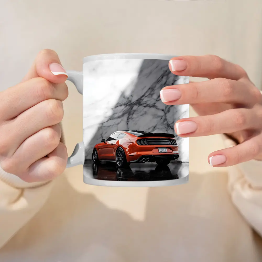 Ford Mustang Orange Against Marble Wall – Mugs