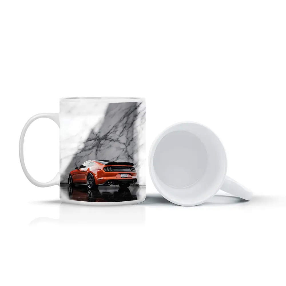 Ford Mustang Orange Against Marble Wall – Mugs