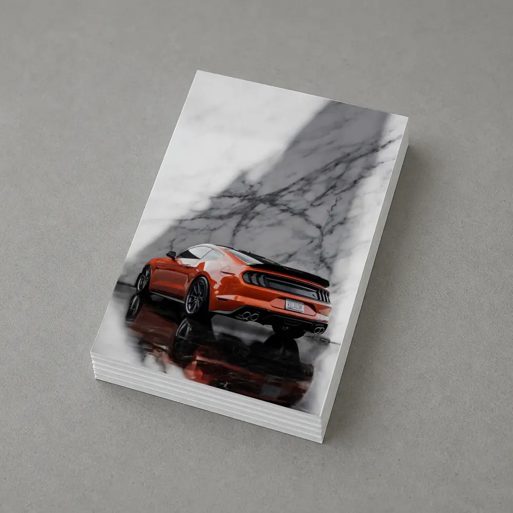 Ford Mustang Orange Against Marble Wall – Postcards