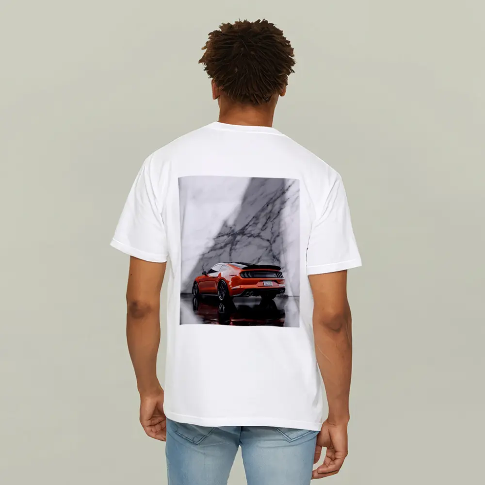 Ford Mustang Orange Against Marble Wall – T-Shirts