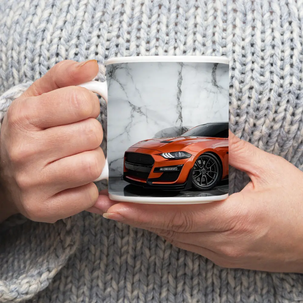 Ford Mustang Orange Marble Background Wall Art – Mugs