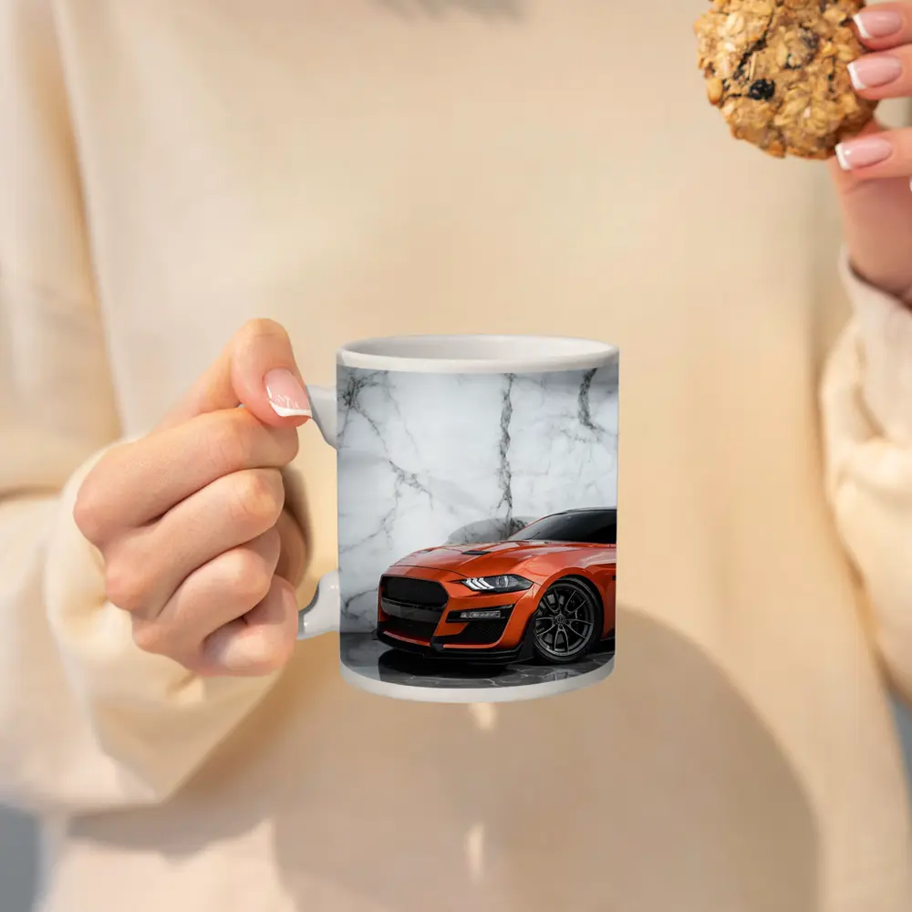 Ford Mustang Orange Marble Background Wall Art – Mugs