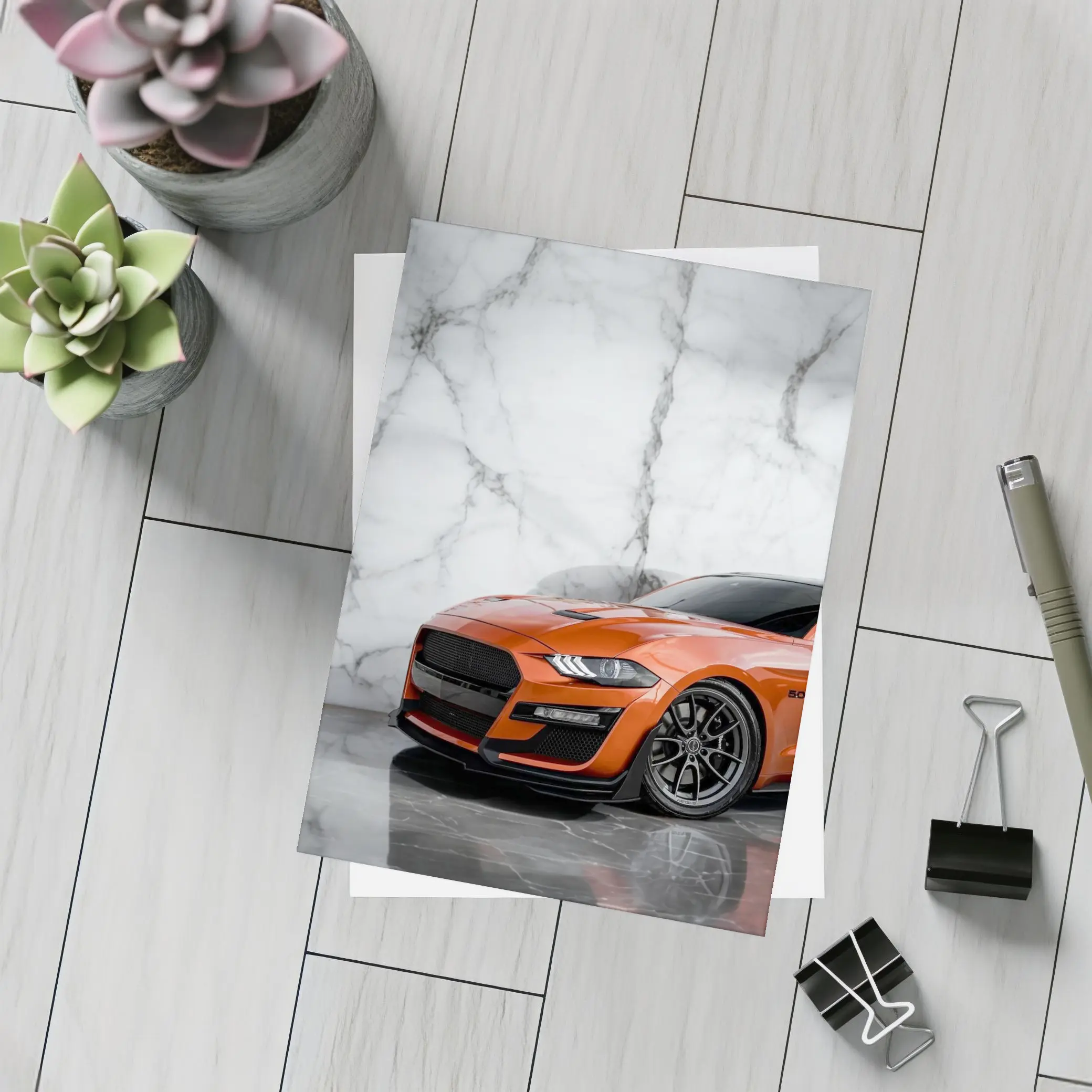 Ford Mustang Orange Marble Background Wall Art – Postcards