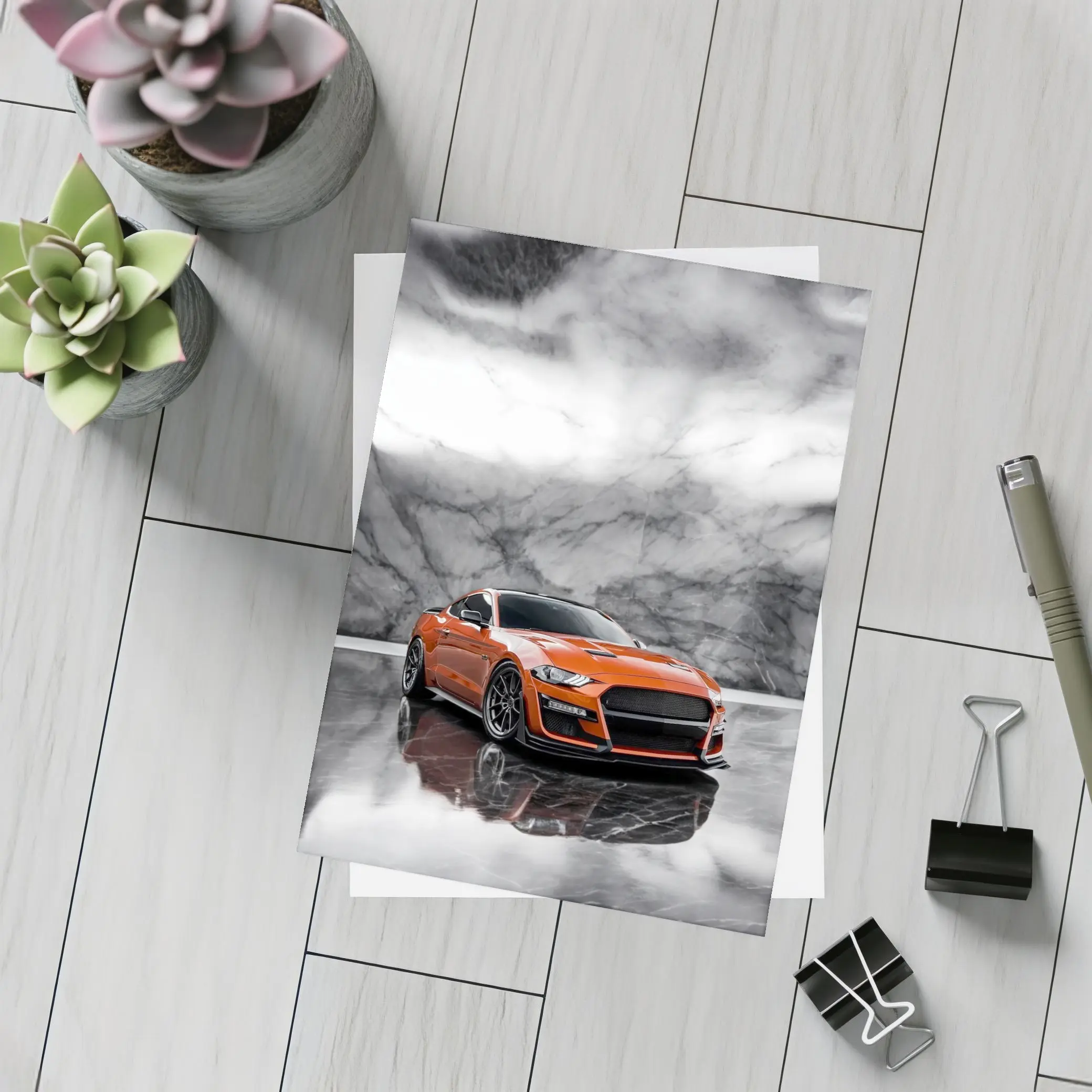 Ford Mustang Orange Marble Studio Background – Postcards