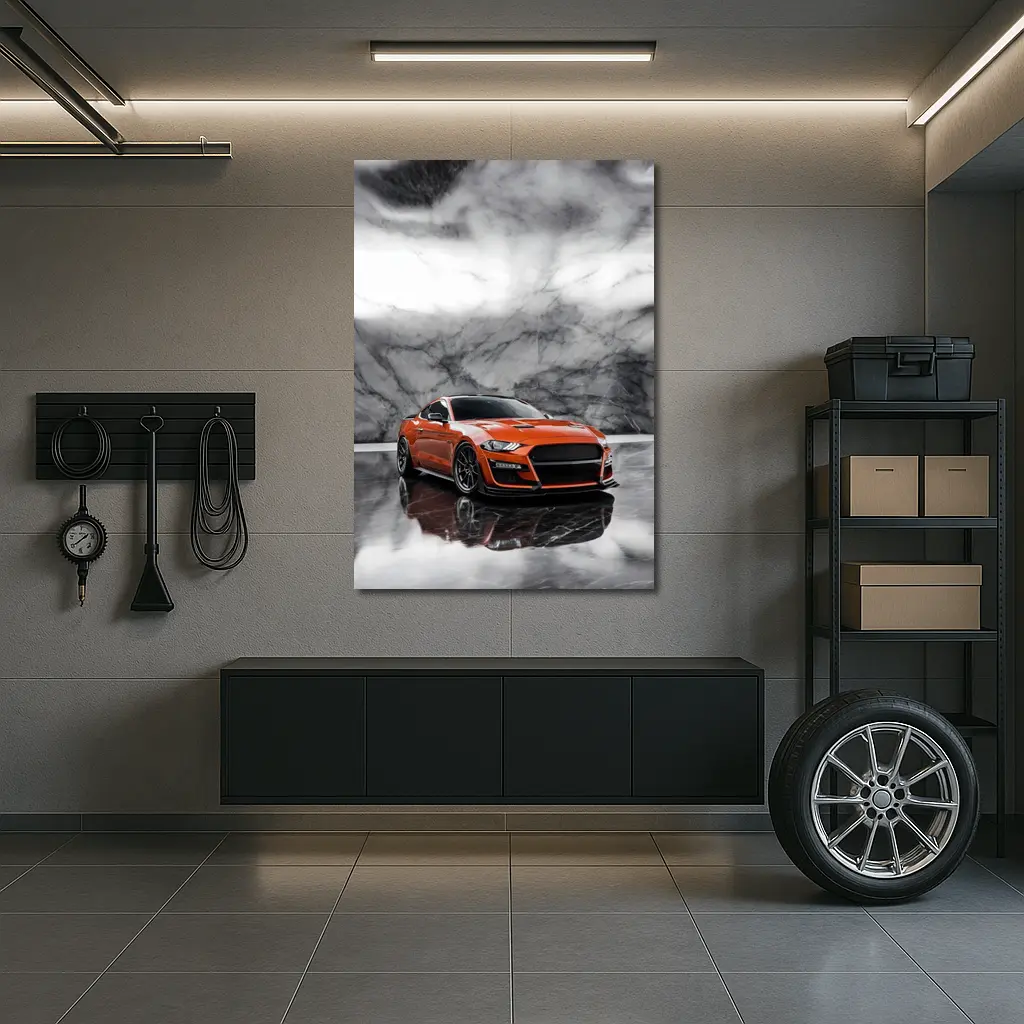 Ford Mustang Orange Marble Studio Background – Wall Art