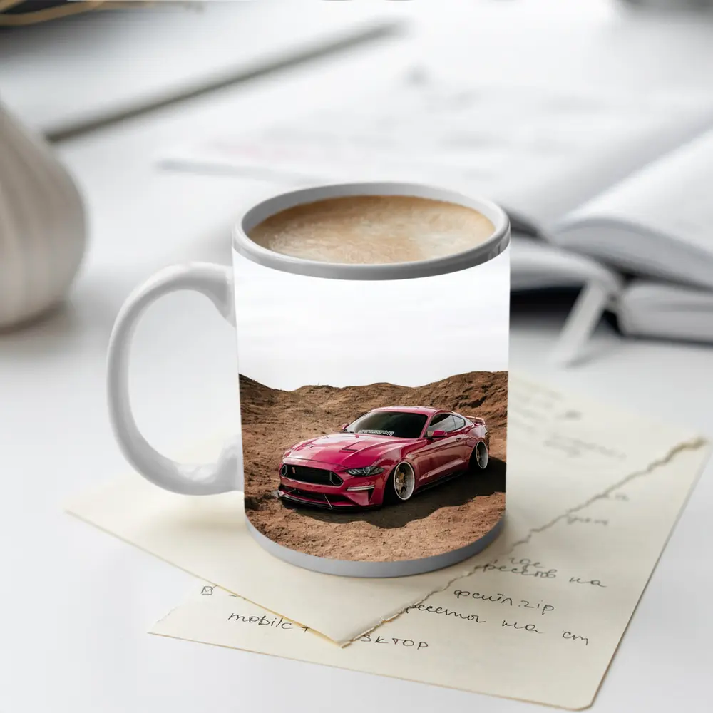 Ford Mustang Pink Desert Sandy Landscape – Mugs